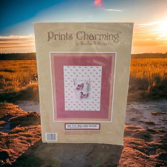 NOS Cross Stitch Kit Mallard Ducks Swimming Needles N Hoops #715 PRINTS CHARMING - Picture 1 of 16